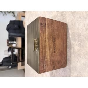 Wooden Recipe Box with Brass Lid and Recipe Cards